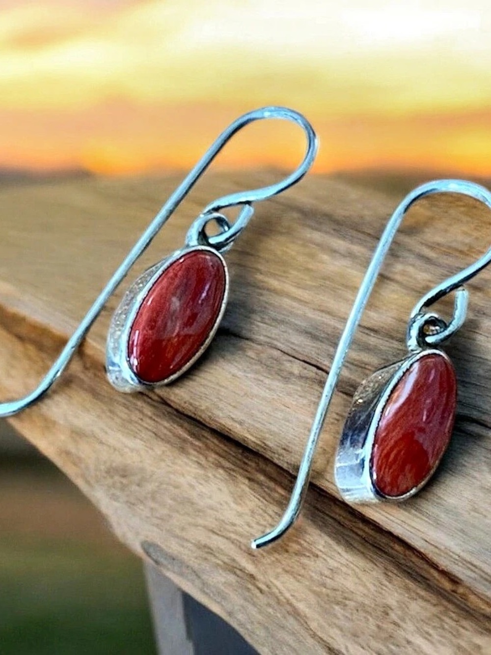 Kevin Randall Red Spiney Oyster Oval Dangle Earrings, Native American